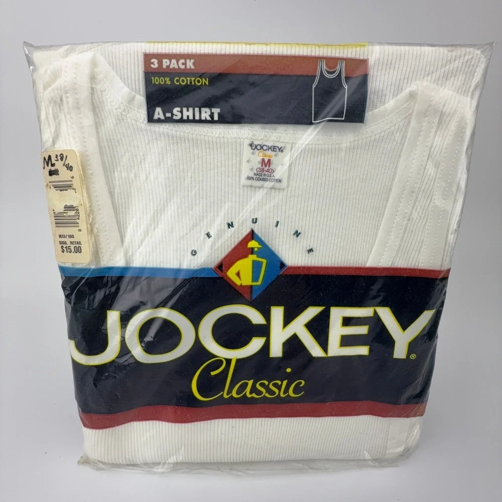 Vintage 1994 Jockey Classic A-Shirt 3 Pack Men Medium White 100% Cotton Made USA